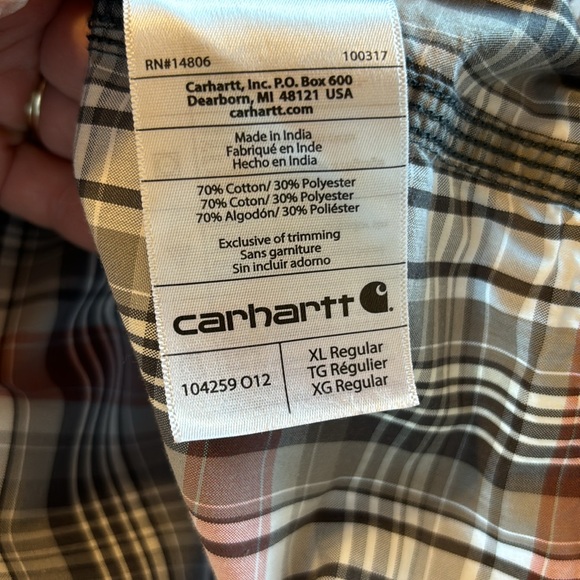 Carhartt Force Relaxed Fit Short Sleeve Button Up Lightweight Plaid Shirt, XL - Picture 6 of 7
